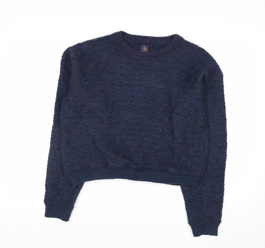 Beyond Retro Women's Blue Wool Blend Crew Neck Jumper M