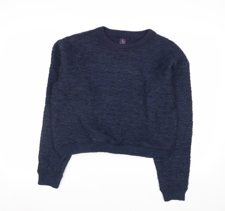 Beyond Retro Women's Blue Wool Blend Crew Neck Jumper M