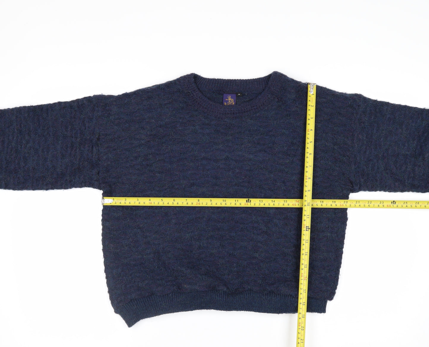 Beyond Retro Women's Blue Wool Blend Crew Neck Jumper M
