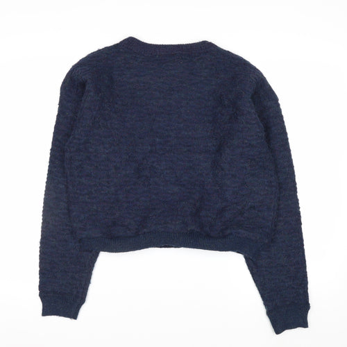 Beyond Retro Women's Blue Wool Blend Crew Neck Jumper M