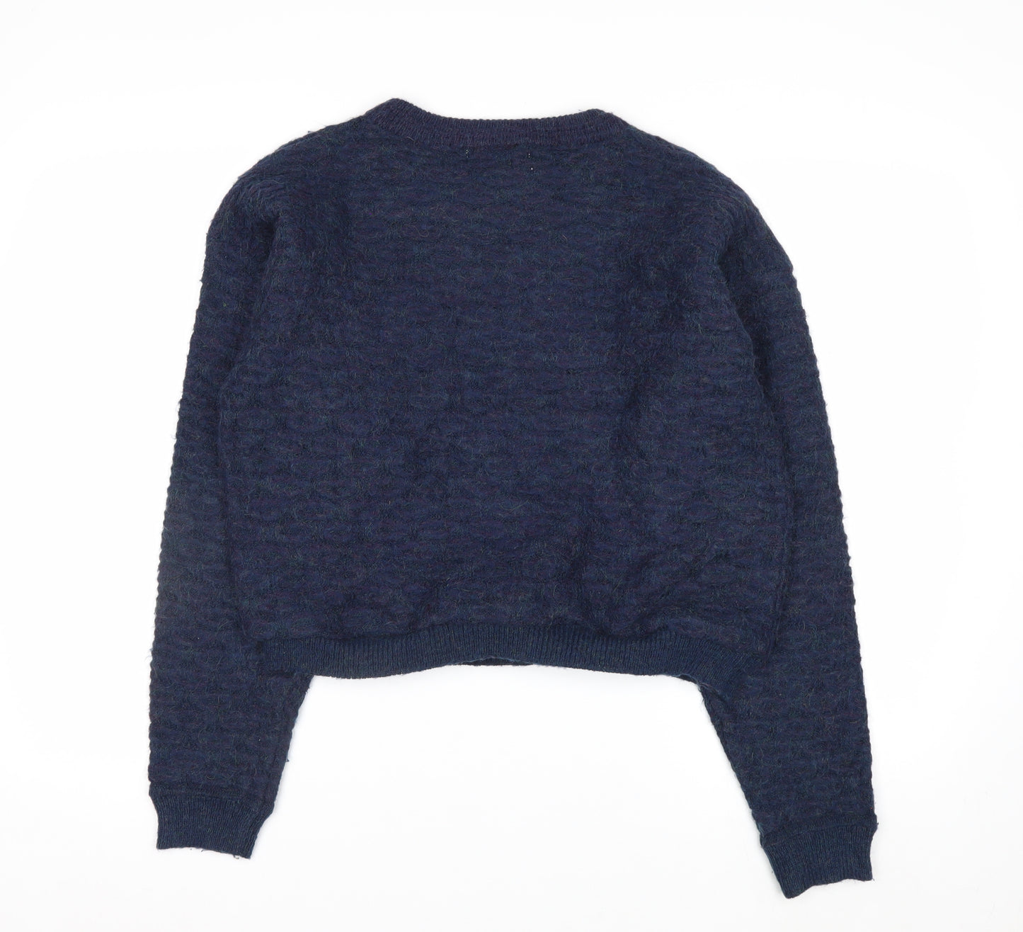 Beyond Retro Women's Blue Wool Blend Crew Neck Jumper M