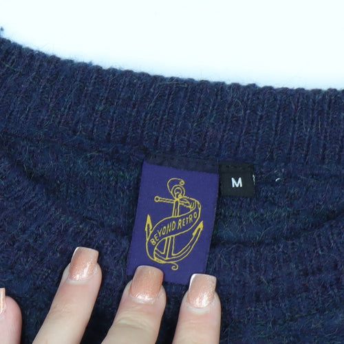 Beyond Retro Women's Blue Wool Blend Crew Neck Jumper M