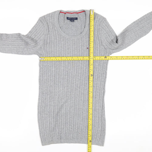 Tommy Hilfiger Women Grey Cable-Knit Jumper XS Classic Crew Neck