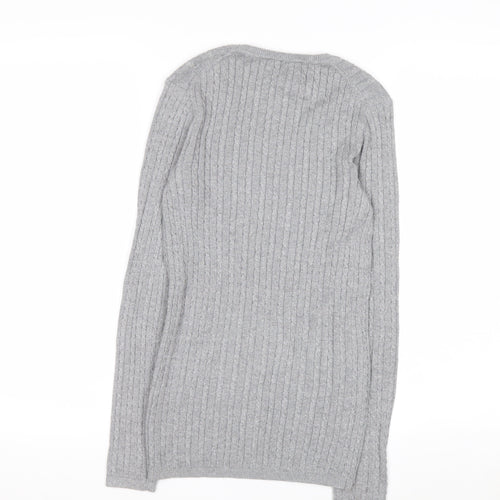 Tommy Hilfiger Women Grey Cable-Knit Jumper XS Classic Crew Neck