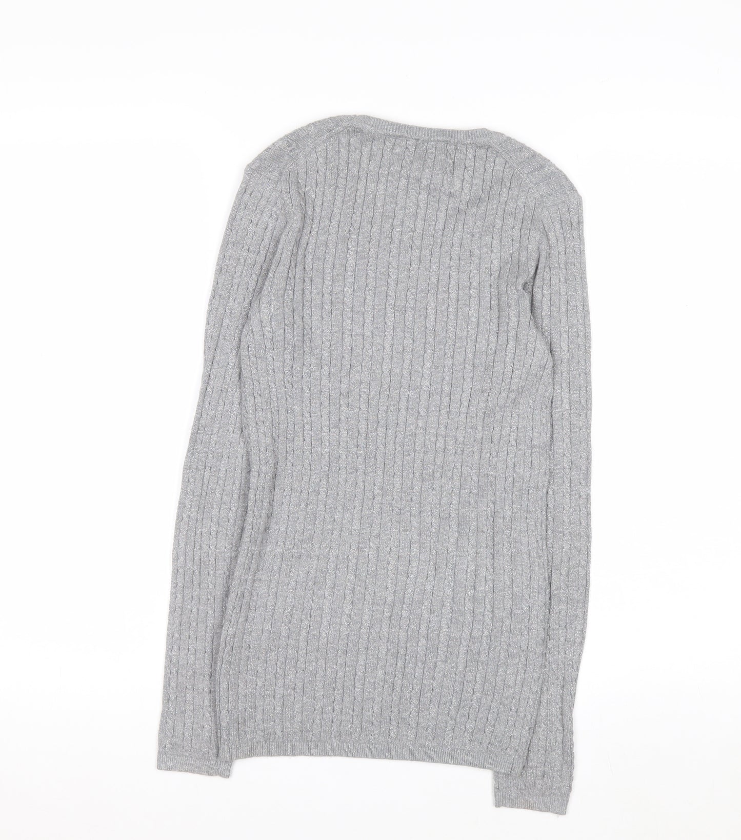 Tommy Hilfiger Women Grey Cable-Knit Jumper XS Classic Crew Neck