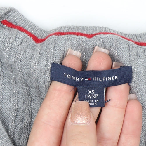 Tommy Hilfiger Women Grey Cable-Knit Jumper XS Classic Crew Neck