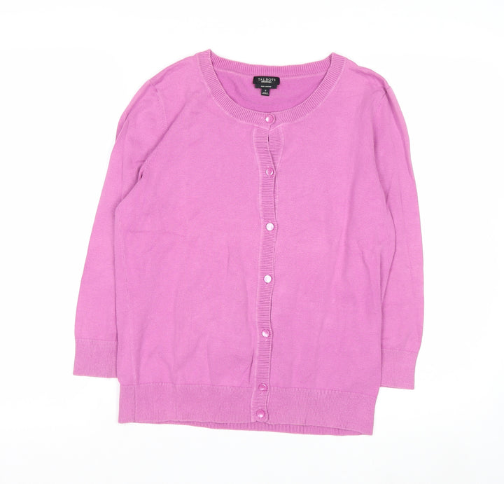 Talbots Women Pink Crew Neck Cotton Cardigan Size S