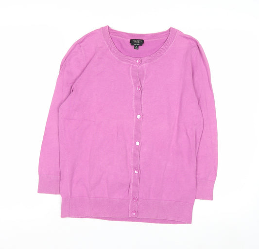 Talbots Women Pink Crew Neck Cotton Cardigan Size S