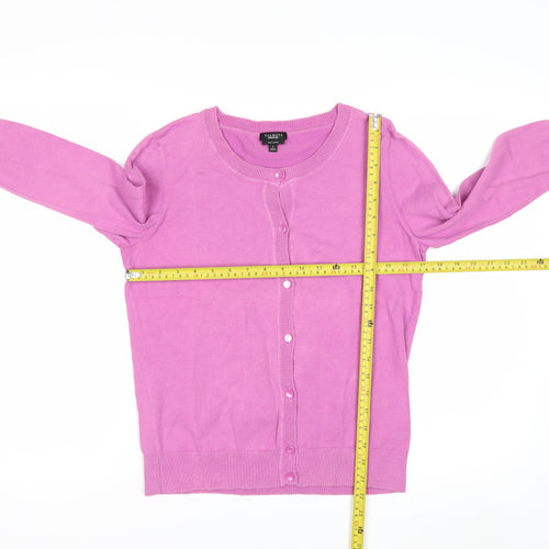 Talbots Women Pink Crew Neck Cotton Cardigan Size S