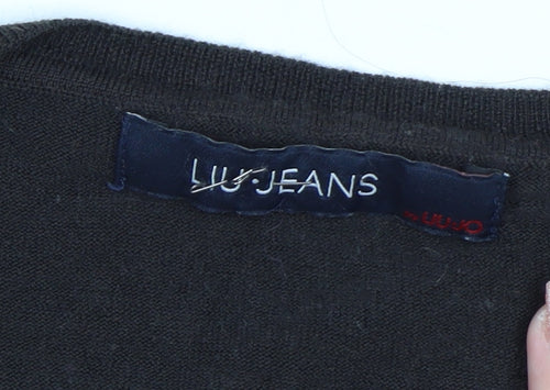 Liu Jo Mens Black Wool Blend Crew Neck Pullover Jumper 2XL