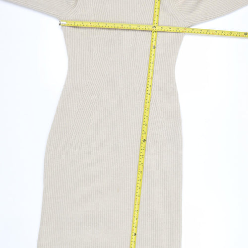 H&M Women Beige Knit Jumper Dress Size S Long Sleeve Crew Neck