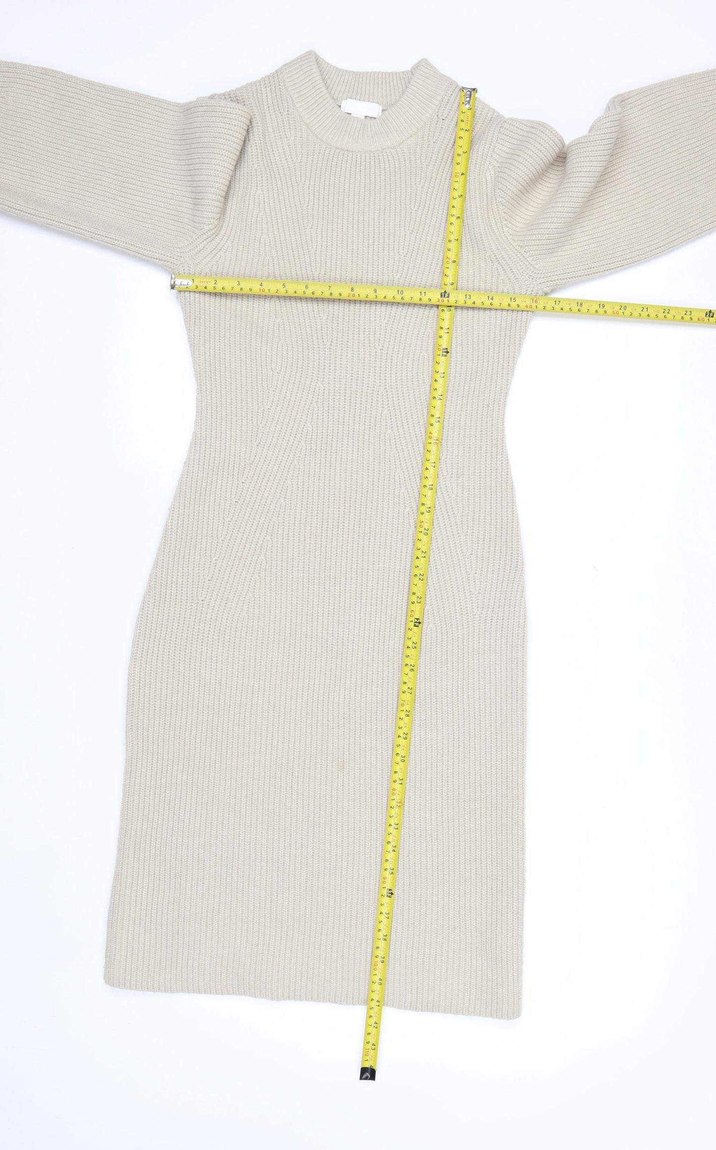 H&M Women Beige Knit Jumper Dress Size S Long Sleeve Crew Neck