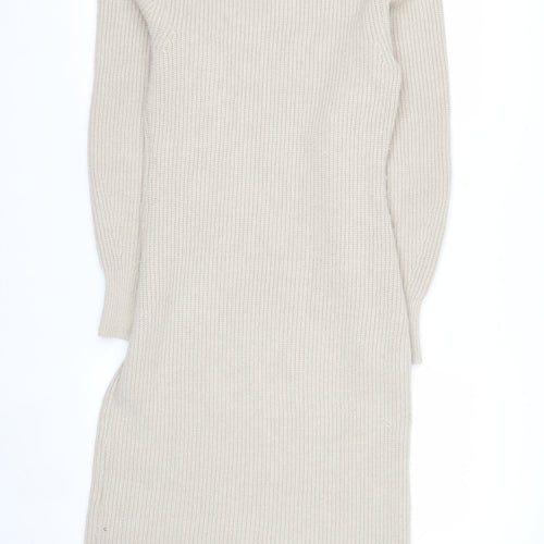 H&M Women Beige Knit Jumper Dress Size S Long Sleeve Crew Neck