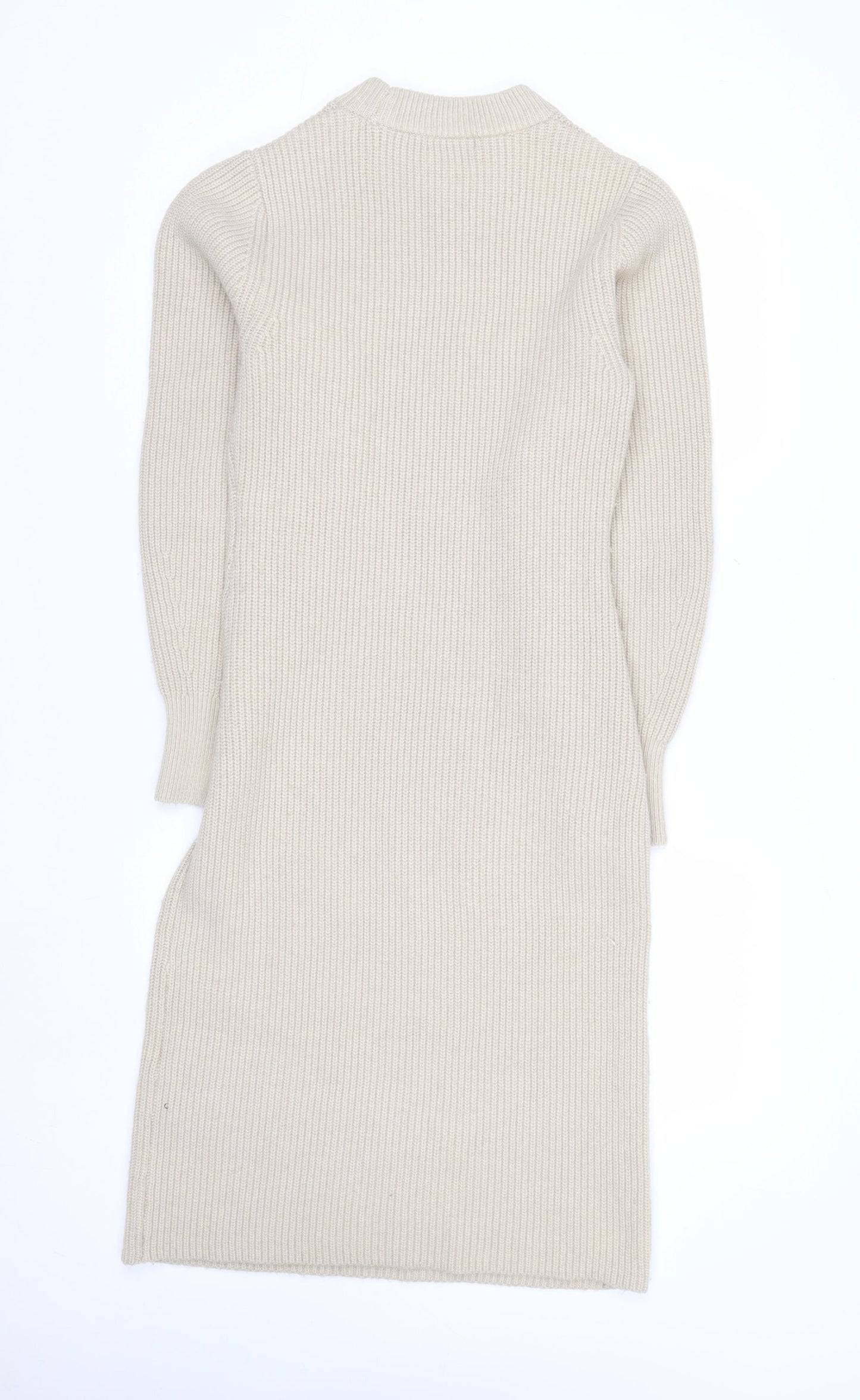 H&M Women Beige Knit Jumper Dress Size S Long Sleeve Crew Neck