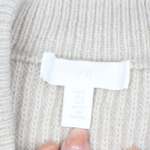 H&M Women Beige Knit Jumper Dress Size S Long Sleeve Crew Neck