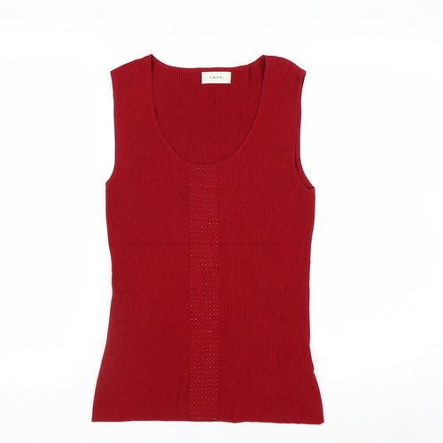 Laura Women's Red Rhinestone Scoop Neck Sleeveless Knit Vest S