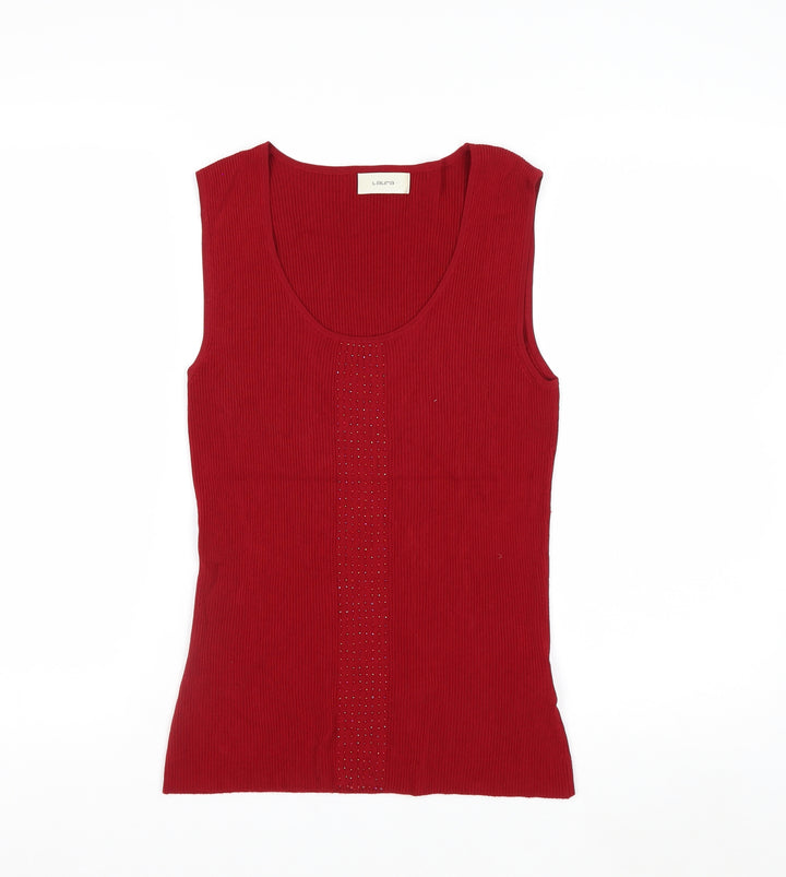 Laura Women's Red Rhinestone Scoop Neck Sleeveless Knit Vest S