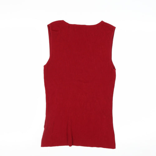 Laura Women's Red Rhinestone Scoop Neck Sleeveless Knit Vest S