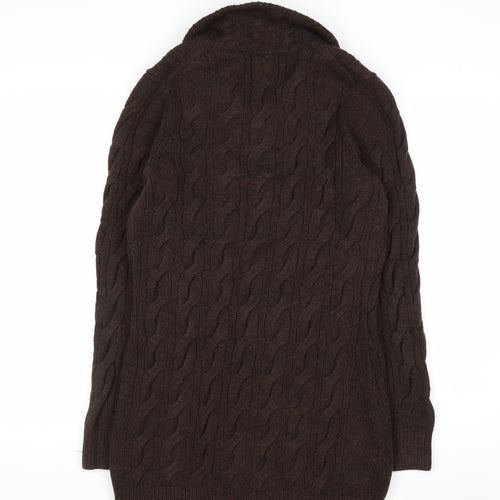 L.L. Bean Women Brown Cable-Knit Wool Blend Button Cardigan S