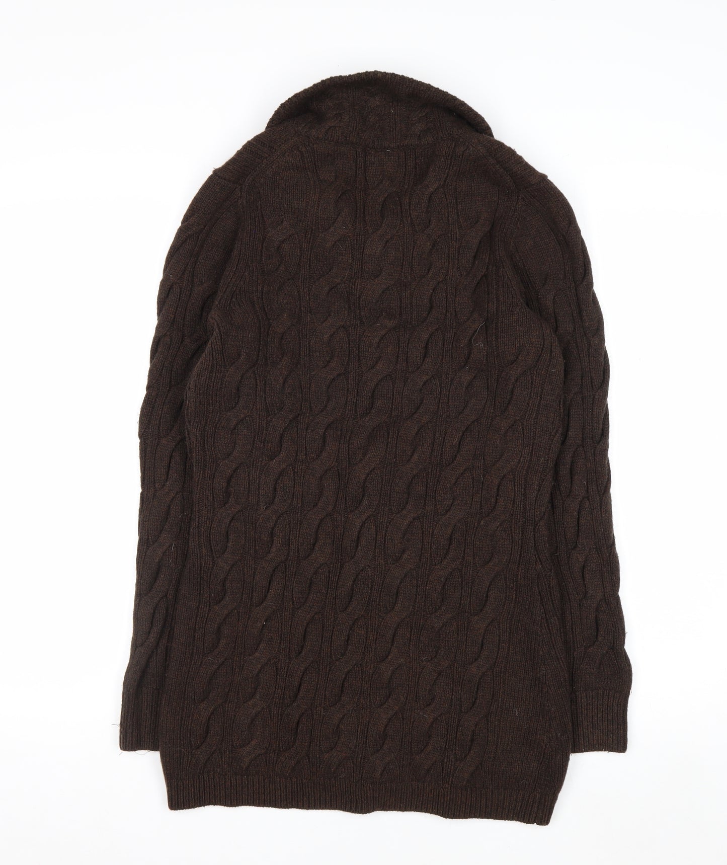 L.L. Bean Women Brown Cable-Knit Wool Blend Button Cardigan S