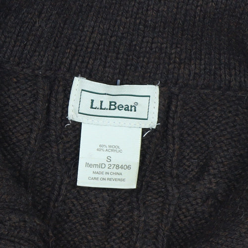 L.L. Bean Women Brown Cable-Knit Wool Blend Button Cardigan S