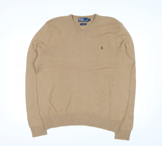 Ralph Lauren Men's Beige Wool V-Neck Pullover Jumper L