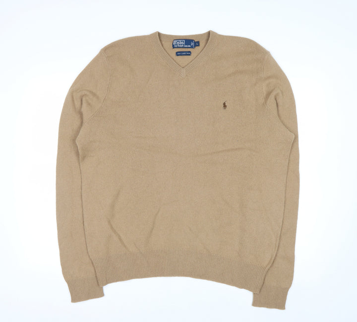 Ralph Lauren Men's Beige Wool V-Neck Pullover Jumper L