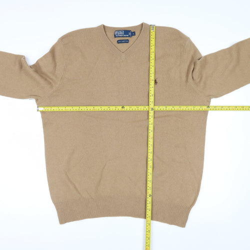 Ralph Lauren Men's Beige Wool V-Neck Pullover Jumper L