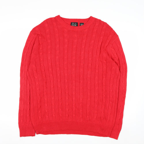 Jos. A. Bank Men's Red Cable-Knit Cotton Pullover Jumper L