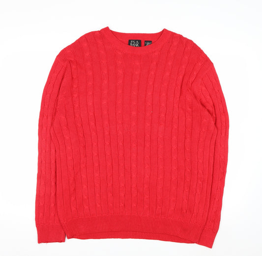 Jos. A. Bank Men's Red Cable-Knit Cotton Pullover Jumper L