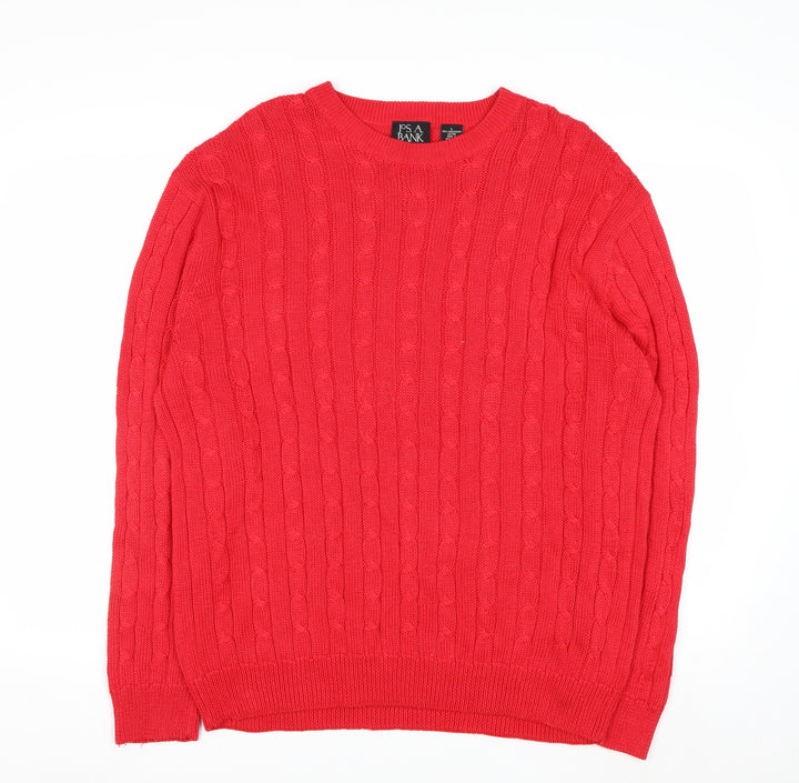 Jos. A. Bank Men's Red Cable-Knit Cotton Pullover Jumper L