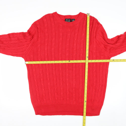 Jos. A. Bank Men's Red Cable-Knit Cotton Pullover Jumper L