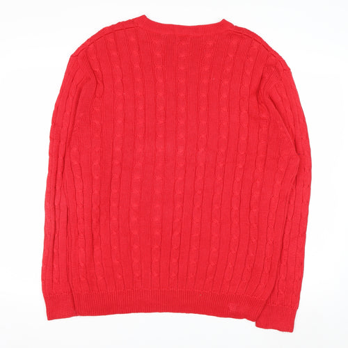 Jos. A. Bank Men's Red Cable-Knit Cotton Pullover Jumper L