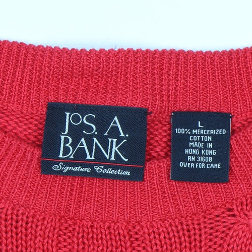 Jos. A. Bank Men's Red Cable-Knit Cotton Pullover Jumper L
