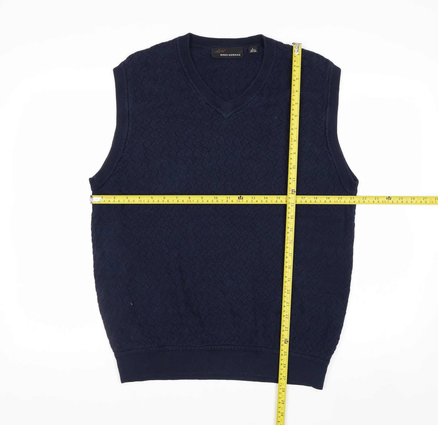 Greg Norman Men's Blue Cotton V-Neck Sleeveless Golf Vest L