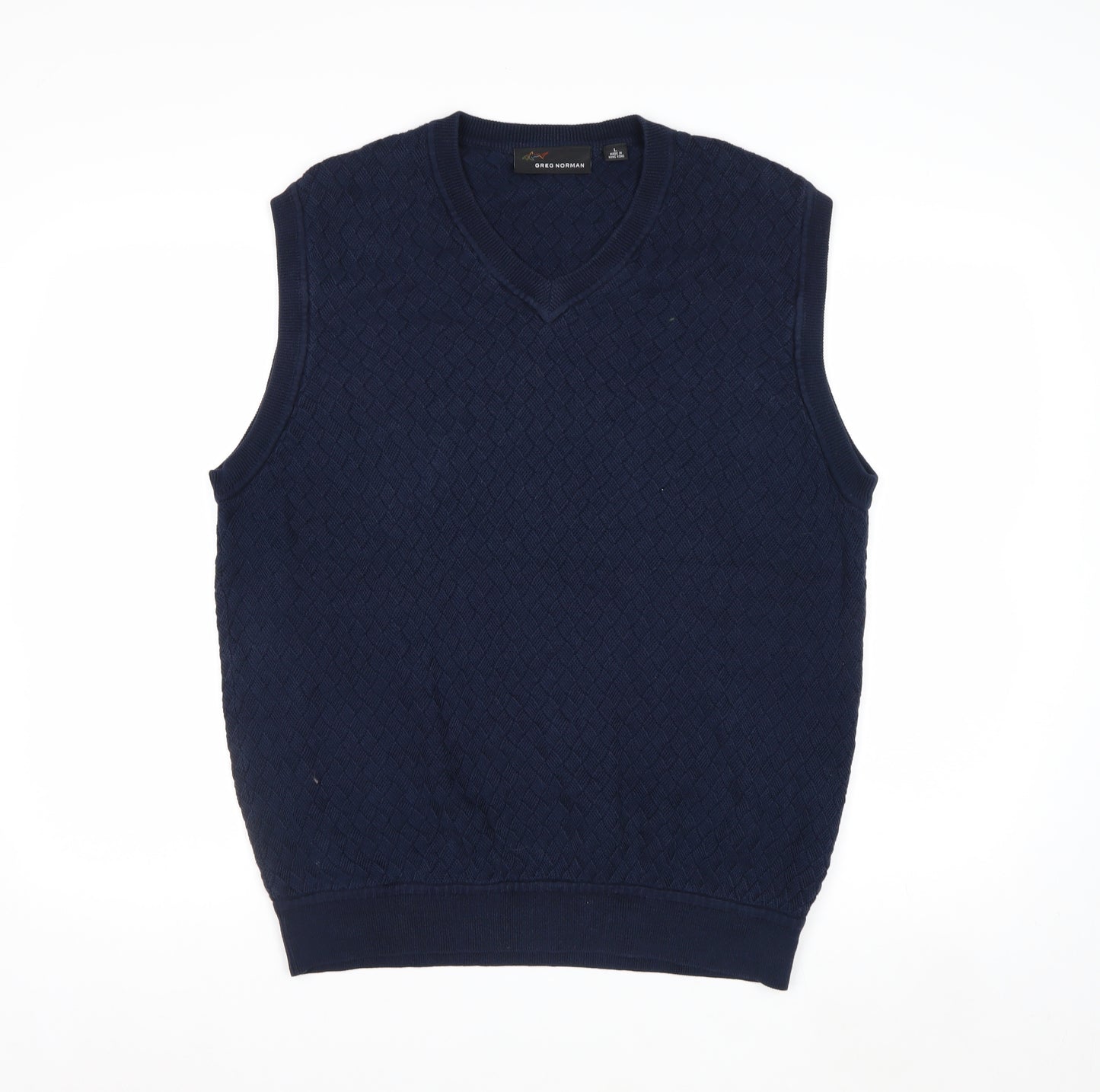 Greg Norman Men's Blue Cotton V-Neck Sleeveless Golf Vest L