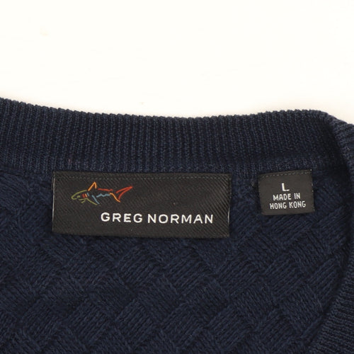 Greg Norman Men's Blue Cotton V-Neck Sleeveless Golf Vest L