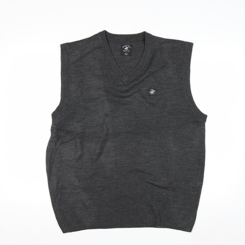 Beverly Hills Polo Club Men's Grey V-Neck Knit Vest L