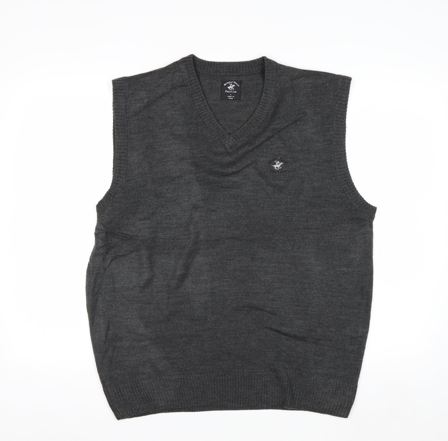 Beverly Hills Polo Club Men's Grey V-Neck Knit Vest L