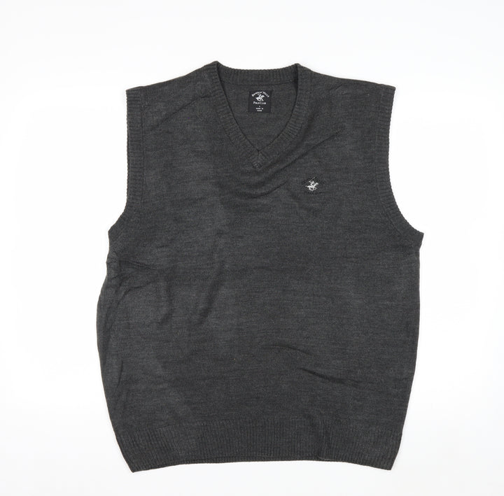 Beverly Hills Polo Club Men's Grey V-Neck Knit Vest L