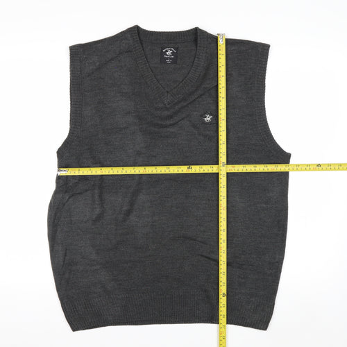Beverly Hills Polo Club Men's Grey V-Neck Knit Vest L