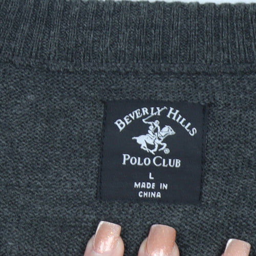 Beverly Hills Polo Club Men's Grey V-Neck Knit Vest L