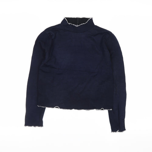 Beyond Retro Womens Blue High Neck Slim Fit Knit Jumper Medium