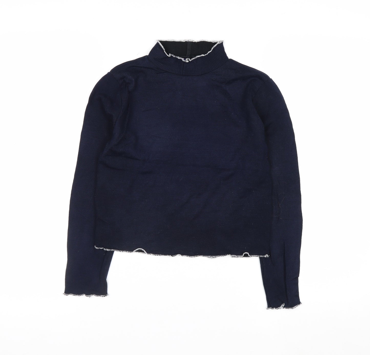 Beyond Retro Womens Blue High Neck Slim Fit Knit Jumper Medium