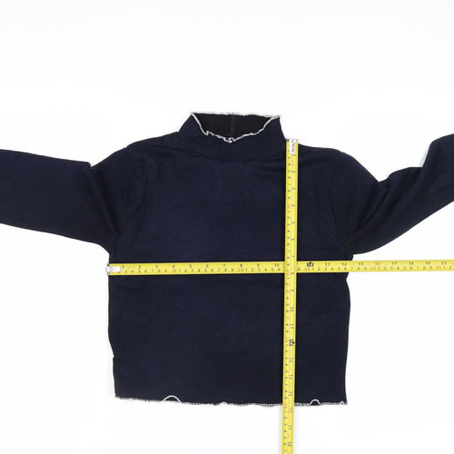 Beyond Retro Womens Blue High Neck Slim Fit Knit Jumper Medium