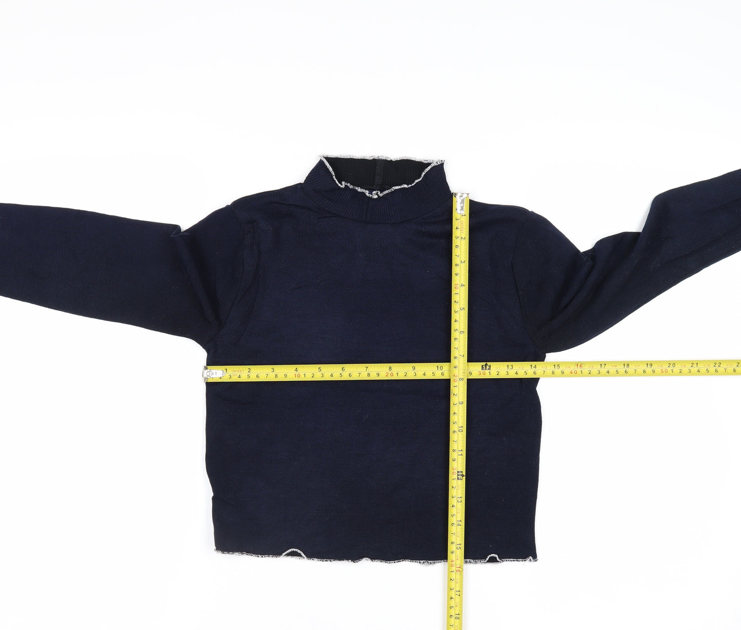 Beyond Retro Womens Blue High Neck Slim Fit Knit Jumper Medium