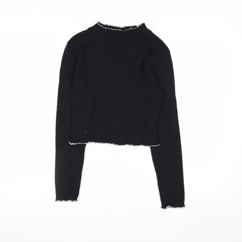 Beyond Retro Womens Black Mock Neck Slim Fit Knit Jumper Size S