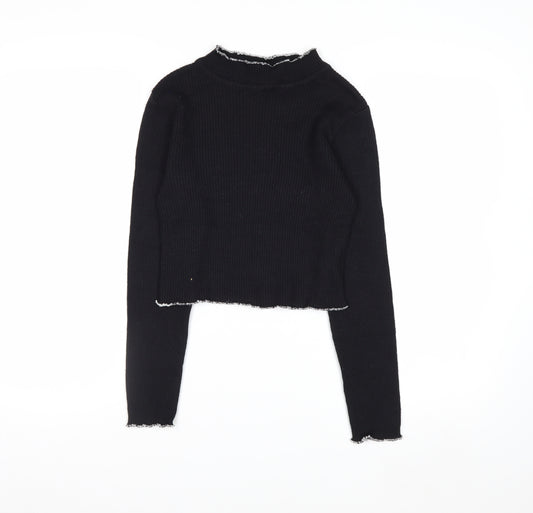 Beyond Retro Womens Black Mock Neck Slim Fit Knit Jumper Size S