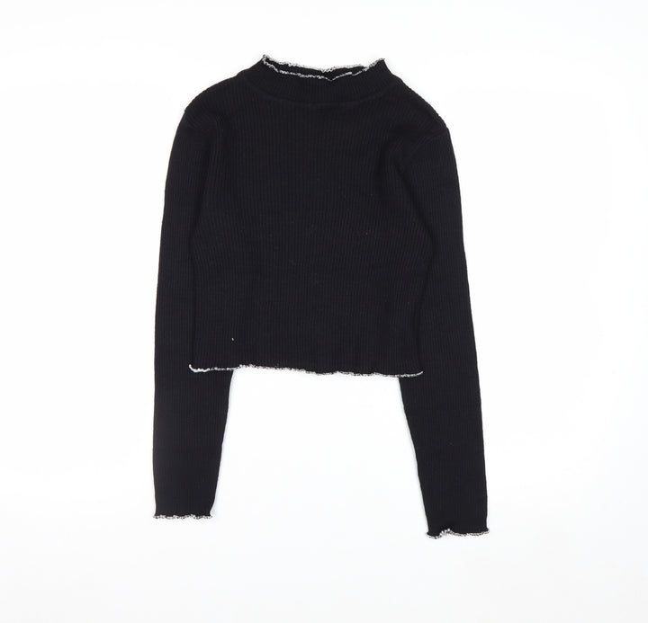 Beyond Retro Womens Black Mock Neck Slim Fit Knit Jumper Size S