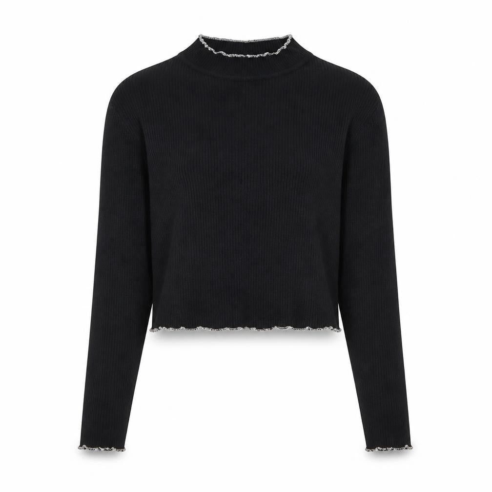 Beyond Retro Womens Black Mock Neck Slim Fit Knit Jumper Size S